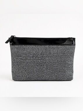 Lancôme Black & Silver Glitter Cosmetic Bag Makeup Pouch Clutch
